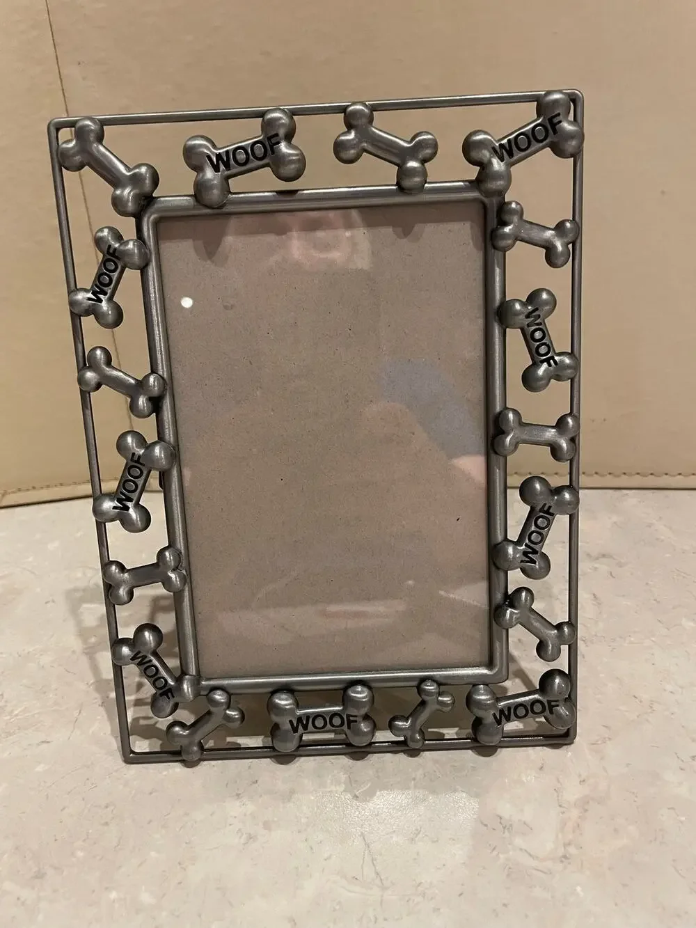 Pewter Metal Silvertone Dogbone Photo Frame 6x8 fits 4x6” photo Preowned